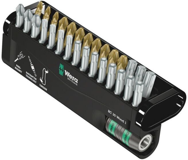 Assortiment d'embouts Bit-Check 30 Wood 1 30pcs. PH/PZD/TX Rapidaptor Dans embou ; Wera (05057433001)