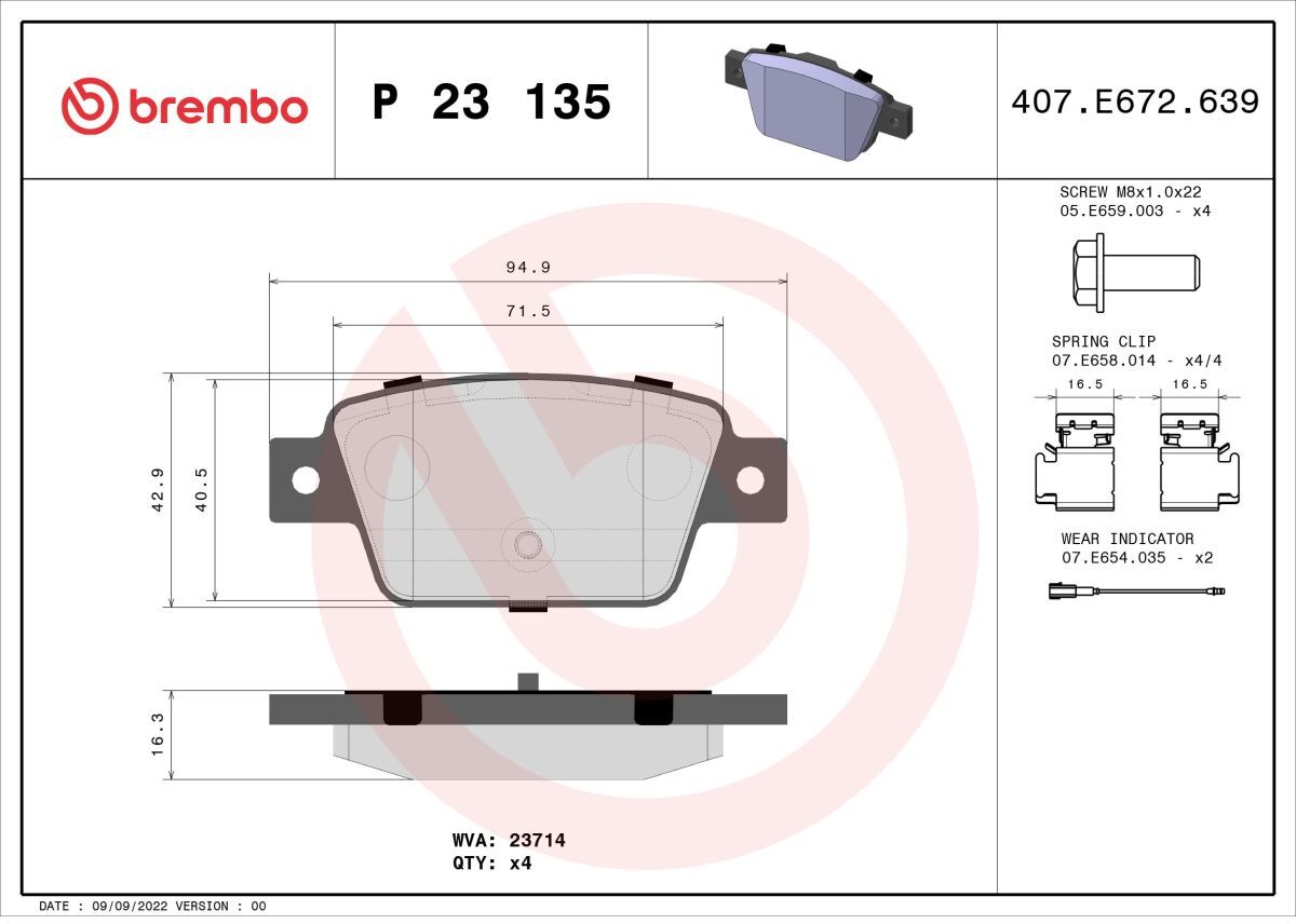 Bremsbelagsatz BREMBO P 23 135