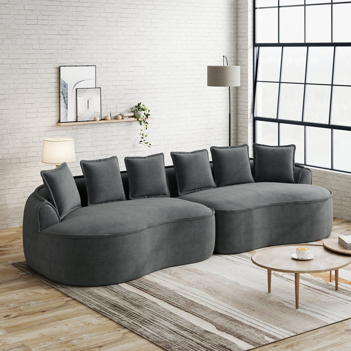 HAUSS SPOLE Hoekbank - Modulaire 4-Zits Relaxbank met Chaise Longue en Slaapfunctie - Chenille Grijs