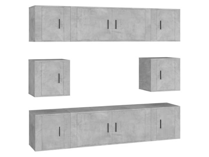 LKJephalotrope 8-tlg. TV-Schrank-Set Wandmontage Betongrau Holzwerkstoff Flexibles Lowboard Ensemble aus 8 Modulen schafft strukturierten Stauraum im Wohnzimmer.