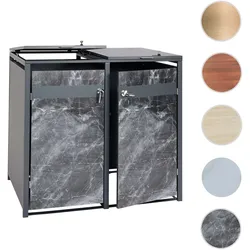 2er Mülltonnenverkleidung HWC-J82, Mülltonnenbox, erweiterbar, Metall 50kg, anthrazit ~ Marmor-Optik dunkel