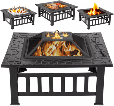 Lush Living Finds Outdoor Square Metal Firepit With Mesh Cover, Patio & Garden Stove Outdoor Square Metal Firepit With Mesh Cover, Patio & Garden Stove