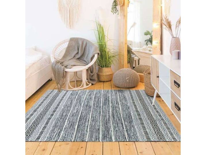 Tapis en coton blanc-noir 120x170