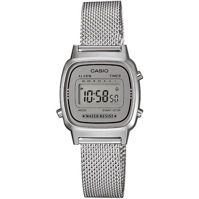 Chronograph CASIO VINTAGE, silber (edelstahlfarben, anthrazit), Armbanduhren, Damen, Chronograph, Quarzuhr, Armbanduhr, Damenuhr, Digitaluhr, Edelstahlarmband, Datum