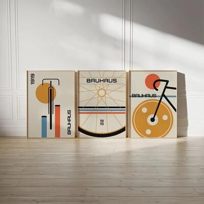 Inspired Finds Bauhaus Bicycle Canvas Poster Set Mid Century Modern Wall Art Prints 15.7x19.7in Frameless