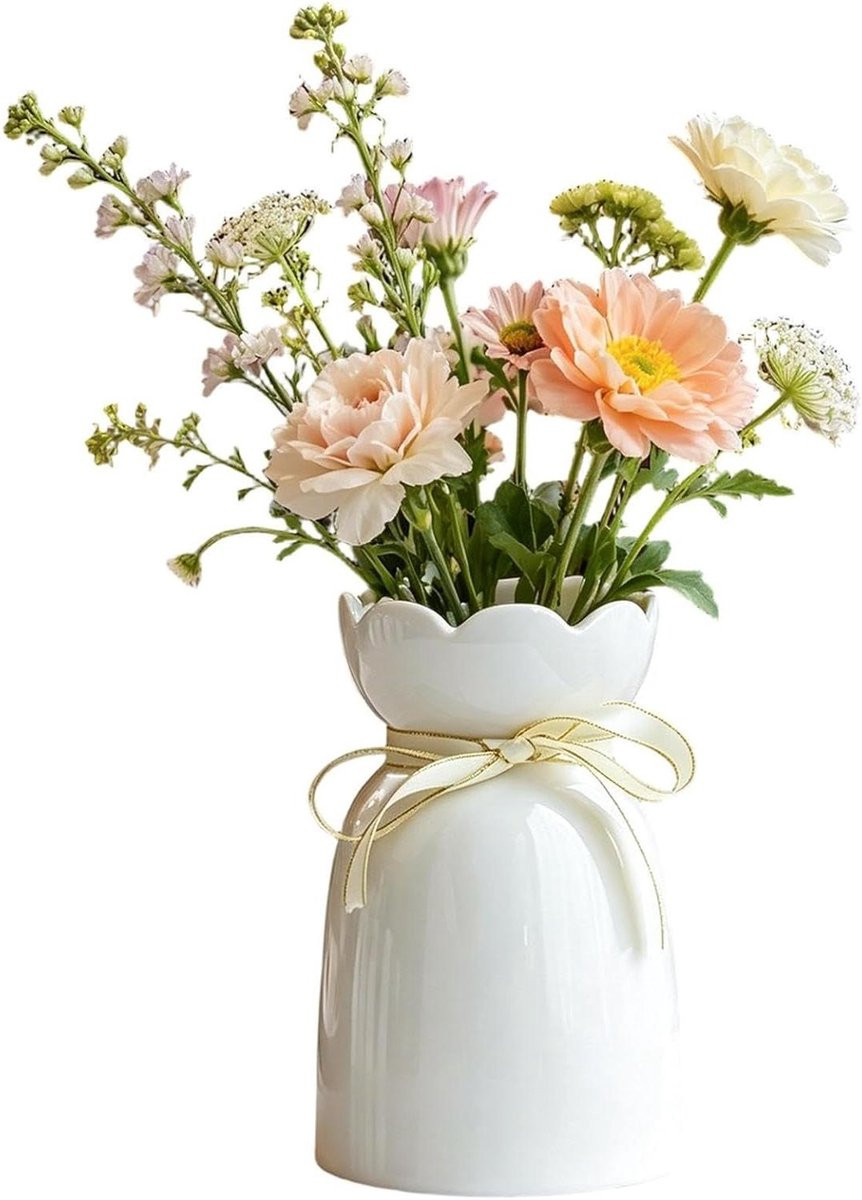 Artistieke witte keramische vaas voor woonkamer decoratie - 15 x 10 x 9 cm