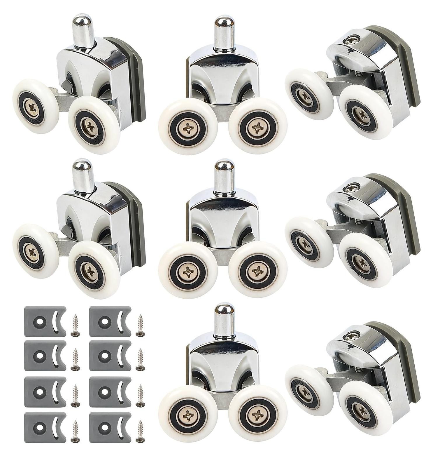 Merkloze set van 8 douchedeur rollen met dubbele wielen, 23mm