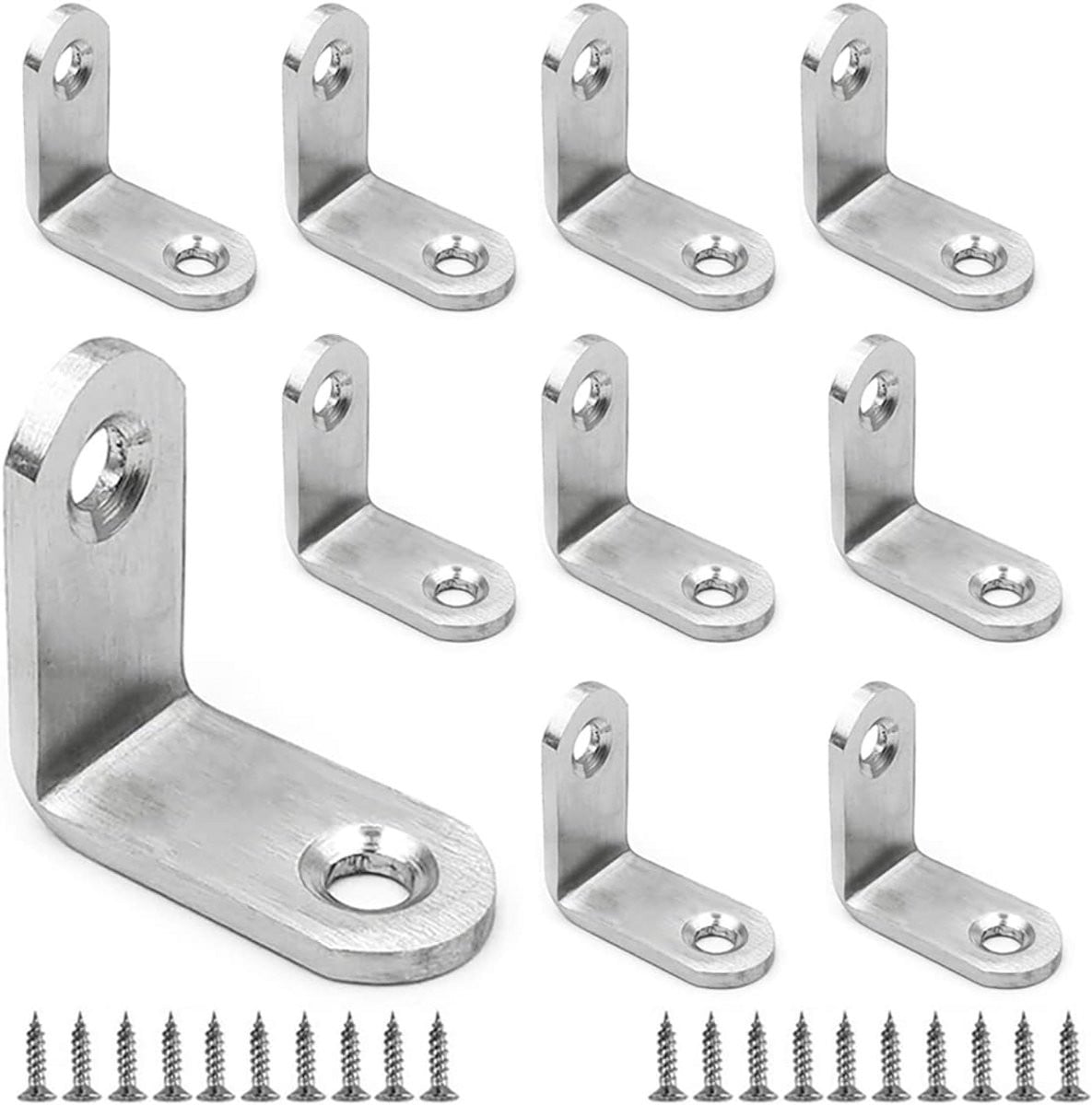 Set van 10 roestvrijstalen L-vormige hoekbeugels met schroeven, 30 x 30 mm