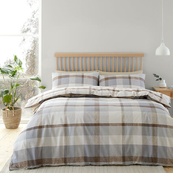 Catherine Lansfield Brushed Check Duvet Set Natural