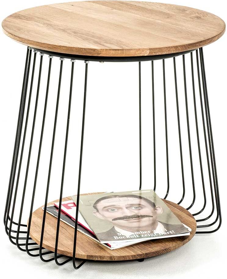 Pharao24.de Sofa Beistelltisch aus Eiche Massivholz und Metall rund