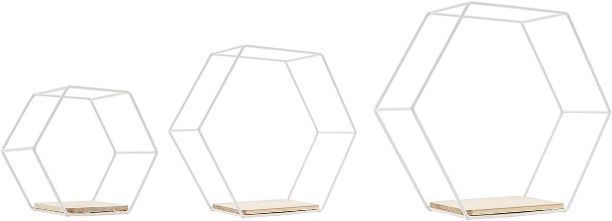 Set van 3 Zeshoekige Wandplanken - Decoratieve Hangrekken - Wit