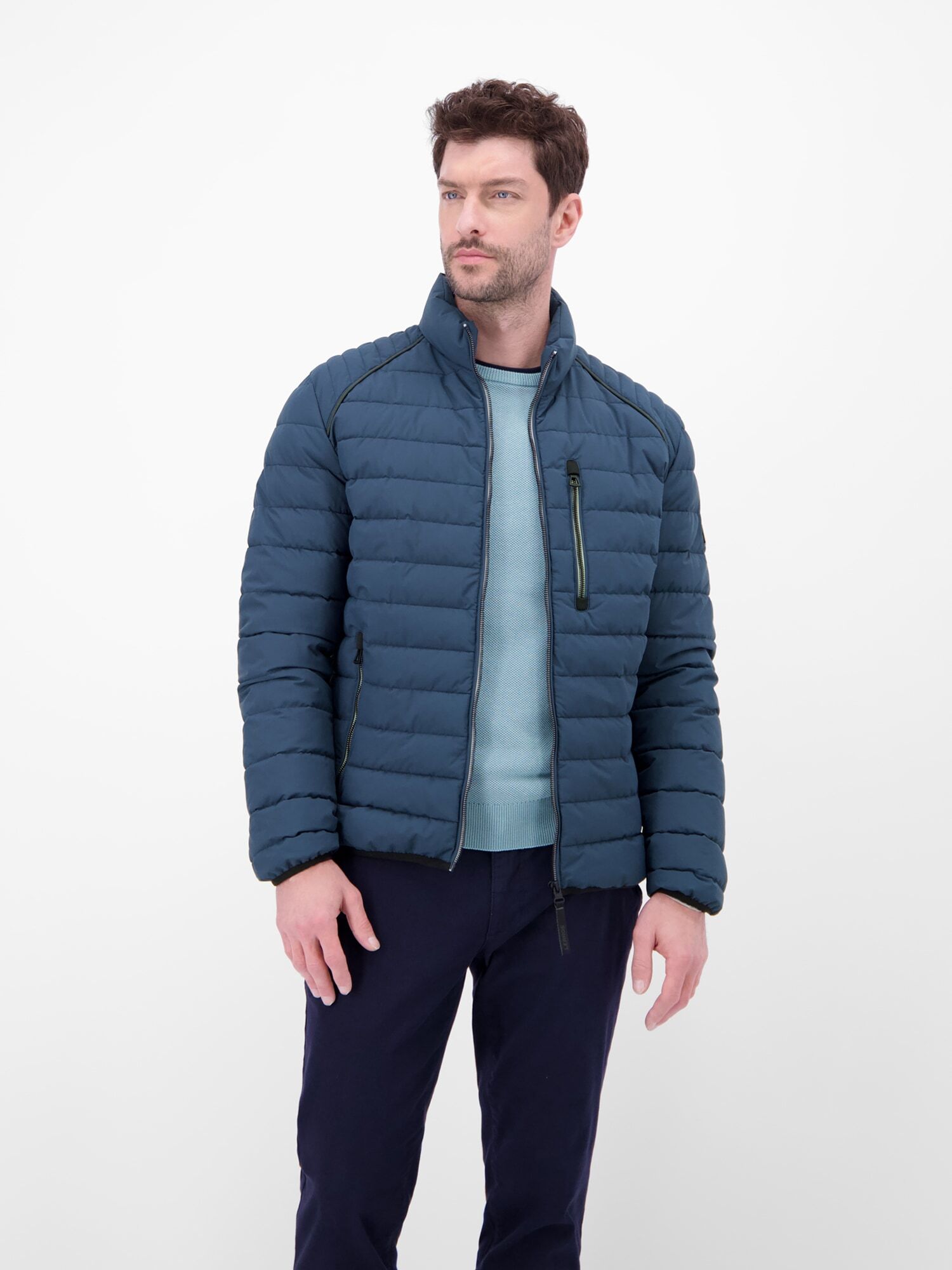 Blouson LERROS "Steppjacke im Blouson-Stil für Herren", Herren, Gr. M, blau (storm blau), 100% Polyester, Jacken Blouson storm blau M