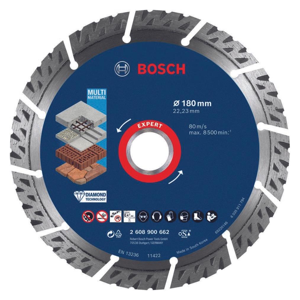 Bosch Professional Zubehör EXPERT MultiMaterial Diamanttrennscheiben, 180 x 22,23 x 2,4 x 12 mm (2608900662)