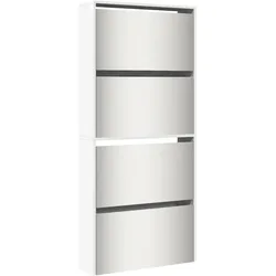 Helloshop26 - Schuhschrank Schuhaufbewahrung Eingangsbereich-/Flur-/Wohnzimmermöbel mit Spiegel 4 Regalböden Hochglanzweiß 02_0021886