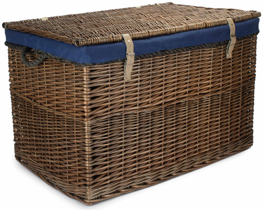 Fleur De Lis Living Fleur De Lis Wicker Storage Hamper Basket with Lining Antique Wash/Navy 187.5L