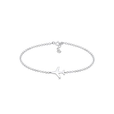 Armkette ELLI "Armband Flugzeug Reise 925 Silber" Gr. 160, silber, Armbänder, Damen, Silber 925 (Sterlingsilber), Armkette