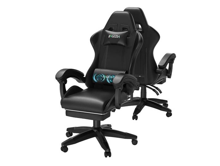 Rattantree Ergonomisch Massage Lendenstütze Fußstütze PU Leder 150 kg Schwarz, Metall, 66x126x58 cm, Büromöbel, Bürostühle, Gaming-Sessel