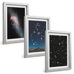 BILDER SET 3er Set - 20x30 cm Silberner Rahmen - Galaxien, Sternbilder, Weltraum, Schütze