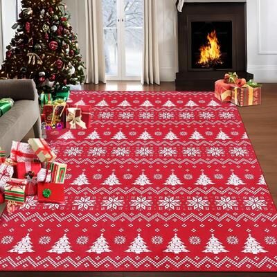 Garvee Christmas Snowflake Xmas Tree Pattern Area Rug