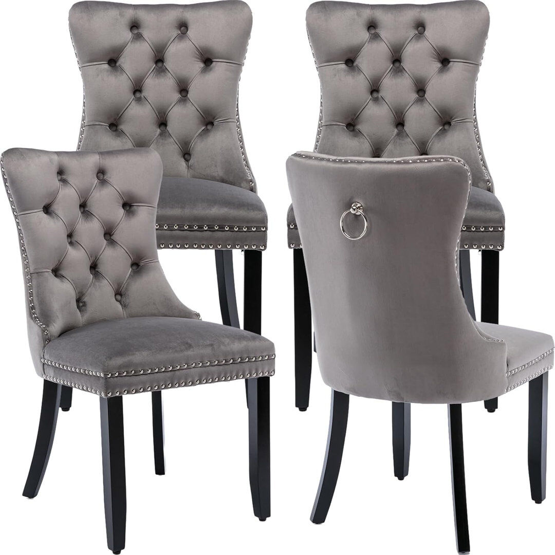 Mercer41 Delafield Lux Kitchen Dining Chairs Grey/Wood 95cm H X 50cm W X 62cm D