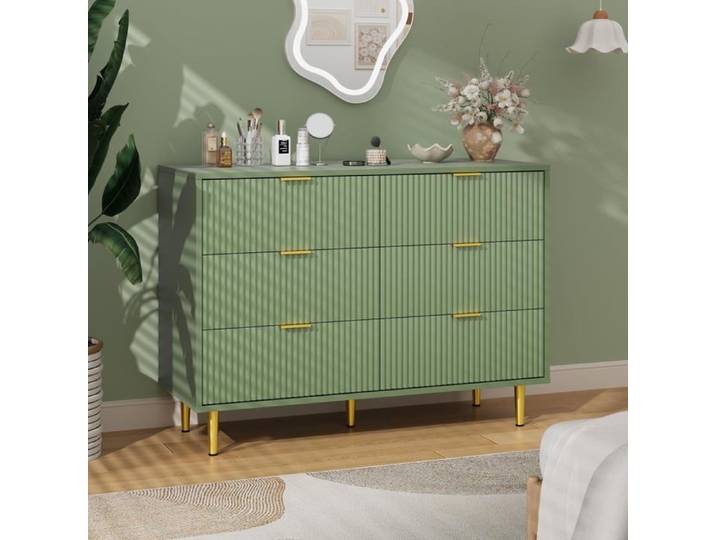 Commode à tiroirs - GARVEE - 6 tiroirs - 100x75x40 cm - Vert - Design moderne - Polyvalente - Gain de place