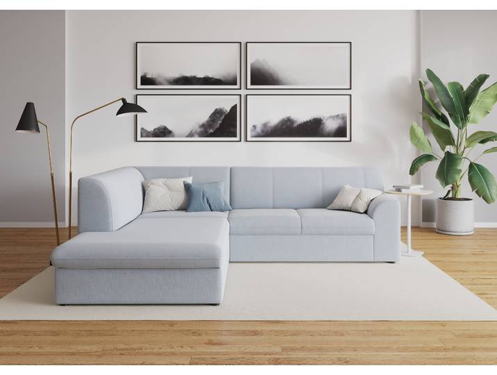 Ecksofa, Chenille, Pastellblau 237×200 cm, Ottomane Links, Klassisch, Domo-Collection