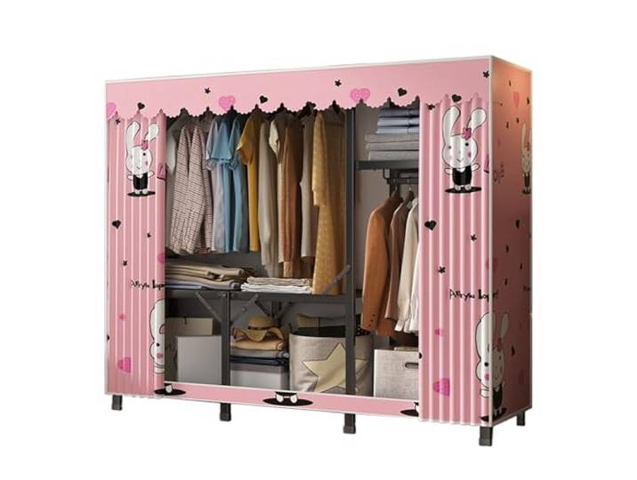 Installationsfreier, Faltbarer Kleiderschrank Aus Stoff Mit Kleiderstangen Und Regalen, Tragbarer Schrank-Organizer(I)