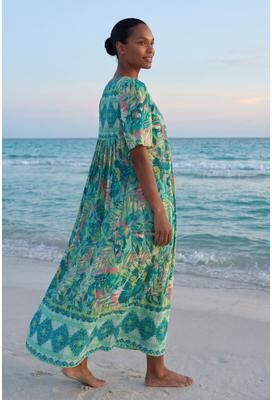Plus Size Women's Bib-Front Short Sleeve Maxi Lounger by Only Necessities in Island Aqua Tropical (Size S)