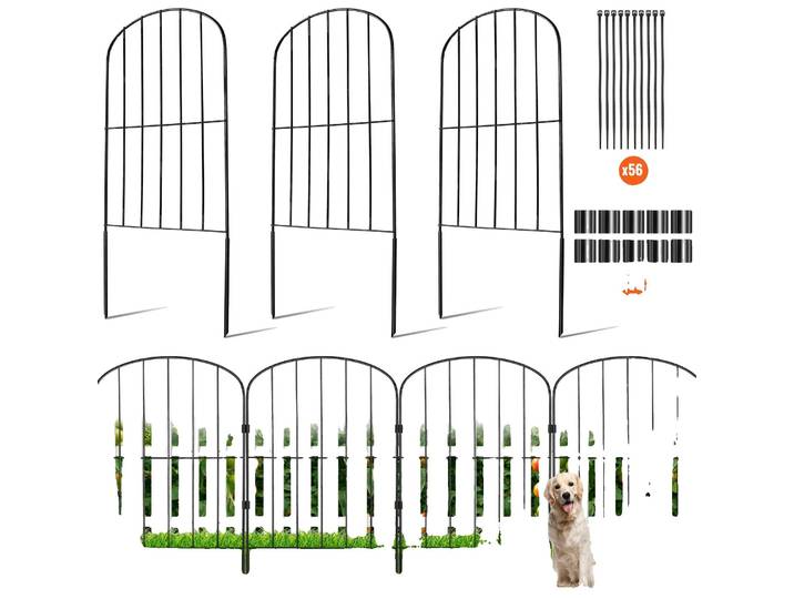 VEVOR 28x Clôture de jardin décorative 61x33cm Arc supérieur Clôture métallique en acier au carbone Clôture à emboîter 5\,08cm d'écart entre les pointes Clôture pour chiens Clôture grillagée Clôture pour parterres Eléments de clôture métalliques\, matériel de fixation inclus