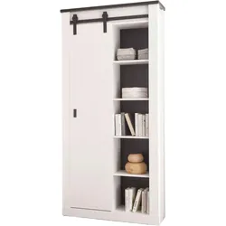 HOCHSCHRANK weiß Pinie, anthrazit Landhaus, Badschrank mit viel Stauraum