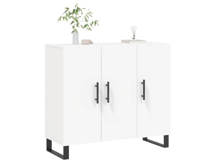 KTHLBRH Anrichte weiß 90 x 34 x 80 cm Holz mehrschichtig Metallbeine, großer Stauraum, stabile Tischplatte, Türen mit Griffen