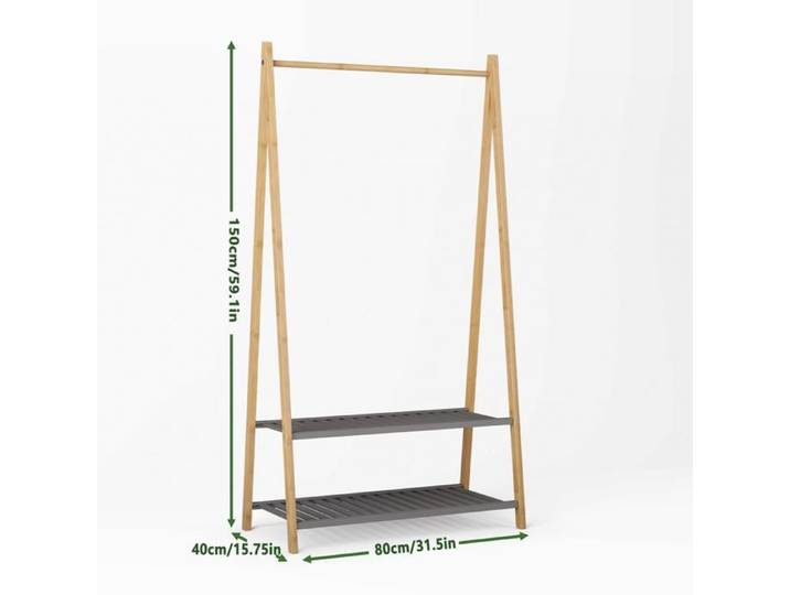 Portant à vêtements en bambou 80x40x150 cm naturel – 2 étagères rangement ouvert
