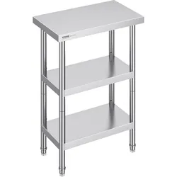 VEVOR Lebensmittel-Zubereitungstisch Edelstahl, Arbeitstisch für gewerbliche Küchen, mit 2 verstellbaren Unterregalen, 356 x 610 x 864 mm Zubereitungstisch aus Metall für Grill, Küche, Zuhause
