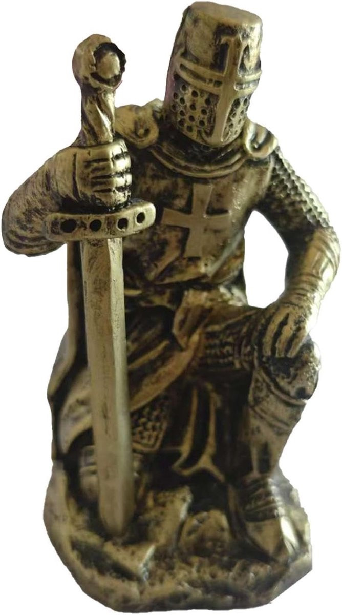 Ridder Figuur - Middeleeuws Beeld - Zilver - B/D/H: 9 x 9 x 9 cm