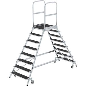 MUNK Podestleiter 59208, beidseitig begehbar, fahrbar, mit 2 x 8 R13-Stufen