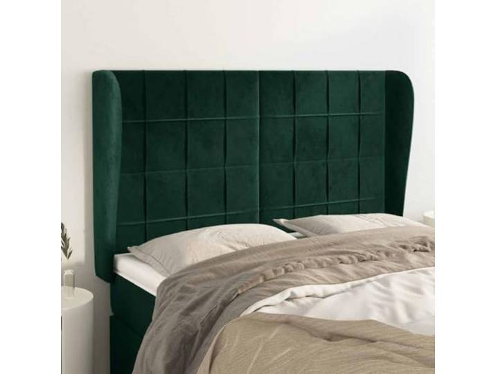 Das Kopfteil des Bettes Samt Ohr dunkelgrün 147x23x118/128 cm mit höhenverstellbaren Holzbeinen bietet hervorragende Rückenstütze beim Lesen.