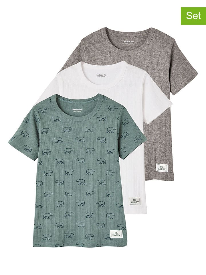 vertbaudet 3er-Set: Shirt in Blau/ Grau/ Weiß - 104