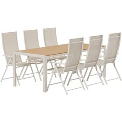 Ebuy24, Gartentisch + Balkontisch, Break Gartenset Tisch 90x200 cm beige 6 Stühle beige. (200 x 205 x 74 cm)