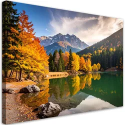 LEINWANDBILD Herbstlandschaft See Berge 120x80cm