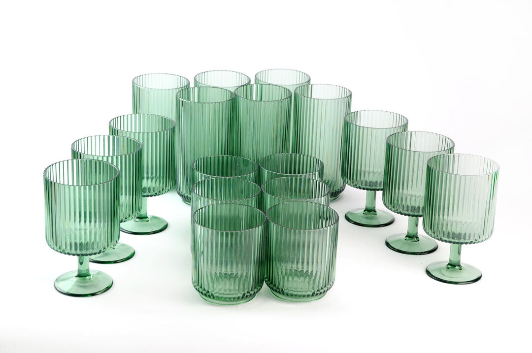 Ivy Bronx Defeis 18 Piece Ribbed Acrylic Assorted Glassware Set Green 650ml