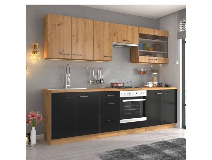 Cuisine complète moderne noir et bois 260cm ODESSA