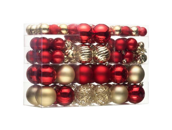 Weihnachtskugeln 100-teiliges Set Rot Gold, Mehrfarbig, Kunststoff, 6x6x6 cm, Dekoration, Weihnachtsdekoration, Christbaumschmuck, Christbaumkugeln
