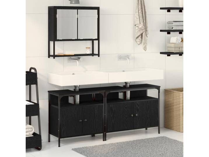 Ensemble de meubles de salle de bain - Chêne noir - 3 pièces - Bois d'ingénierie - Élégance chic