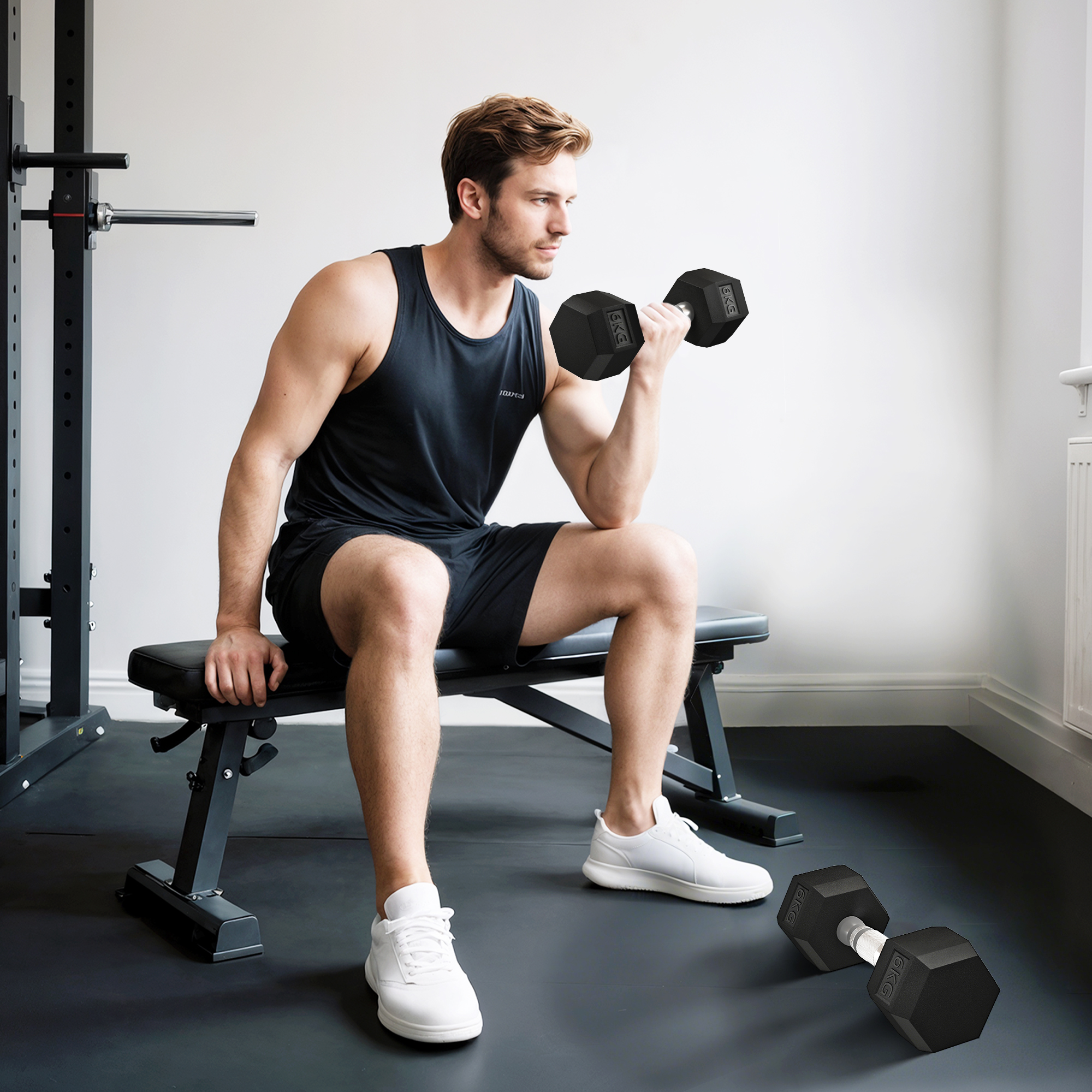 Homcom Set di 2 Manubri da 6 kg Esagonali con Presa Antiscivolo e Rivestimento in Gomma, Nero