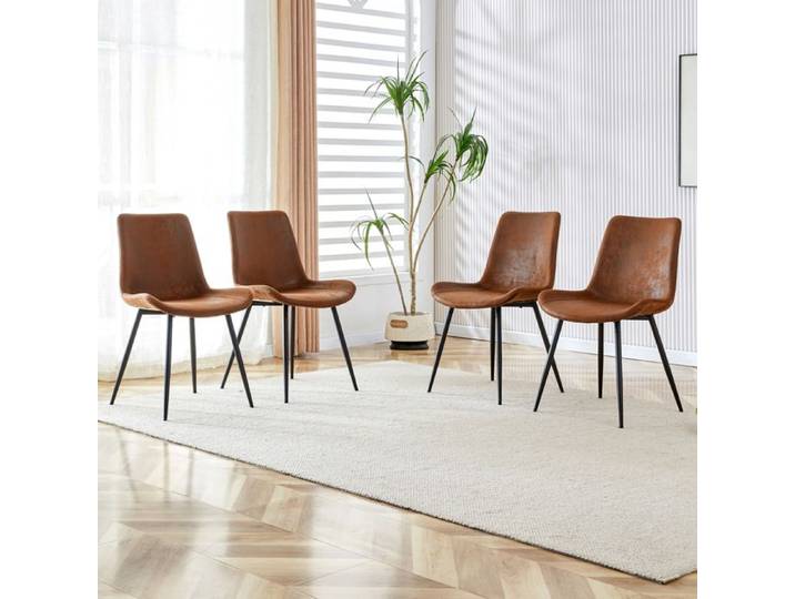 Lot de 4 chaises de salle à manger marron et noir en tissu technique respirant