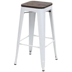 Proregal Barhocker inkl. Holz-Sitzfläche | Sitzhöhe 76cm | Metall Industriedesign stapelbar | Weiß | Barstuhl Tresenhocker