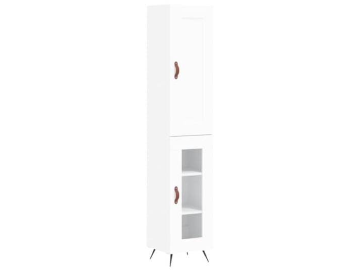 GFMGUEMV Highboard Weiß 34,5x34x180 cm Holzwerkstoff mit Türen Schlankes Design, viel Stauraum, Glastür zur Präsentation, robuste Metallfüße, vielseitig einsetzbar im Wohnbereich