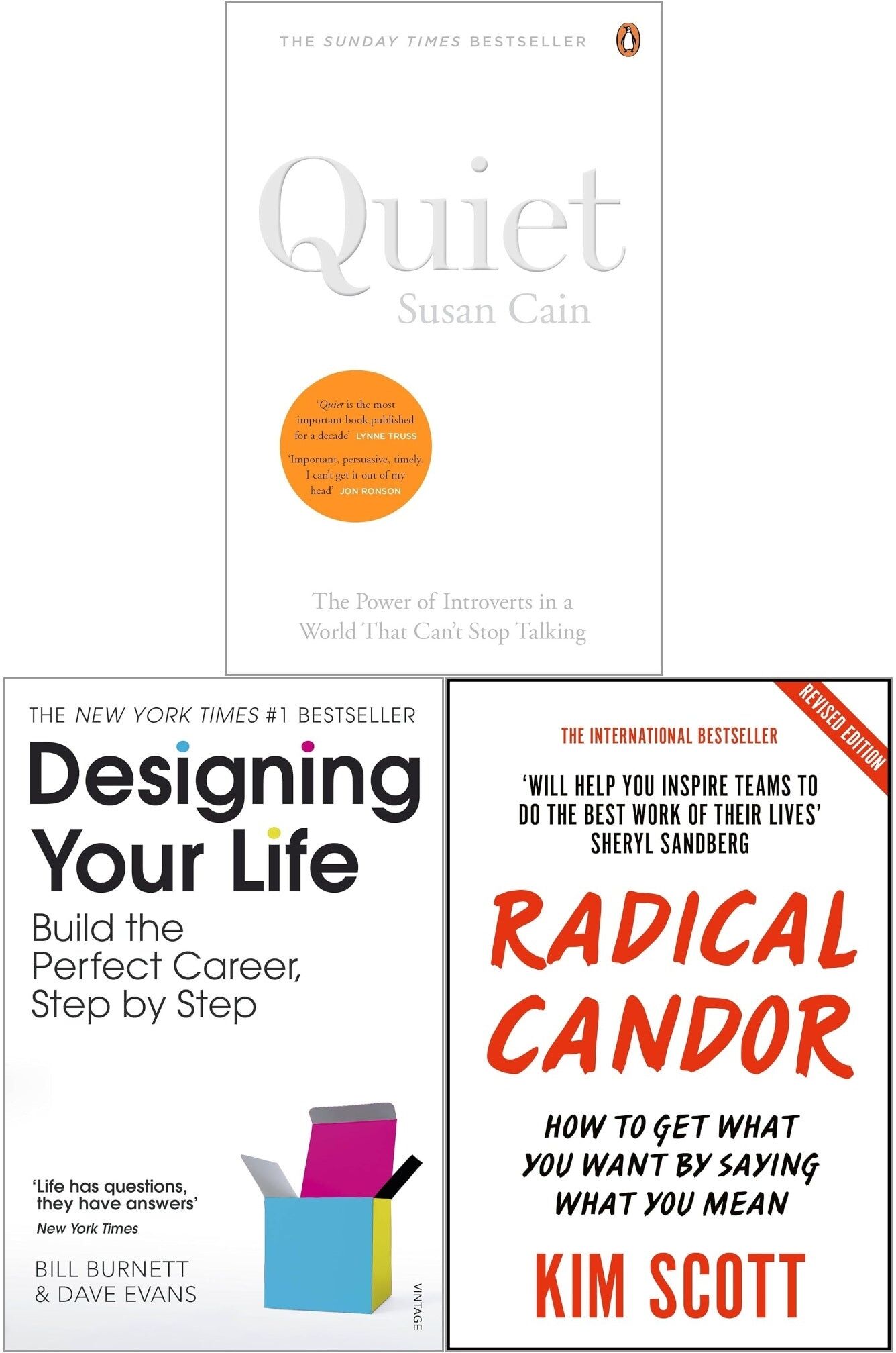 Penguin/Pan Macmillan Designing Your Life, Radical Candor and Quiet 3 Books Collection Set   Personal Development, Leadership, Career Success & Self Improvement