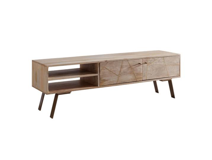 Mid.you Lowboard, Braun, Goldfarben, Metall, Mangoholz,Mangoholz, massiv,massiv, 1 Fächer, 145x47x35 cm, stehend, Wohnzimmer, TV Möbel, Lowboards, Lowboards stehend