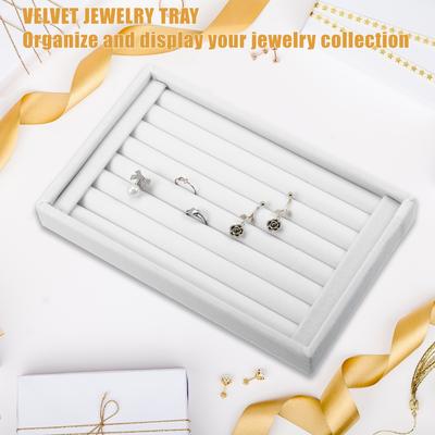 Unique Velvet 7 Slots Jewelry Trays, Stackable Showcase Display Organizer
